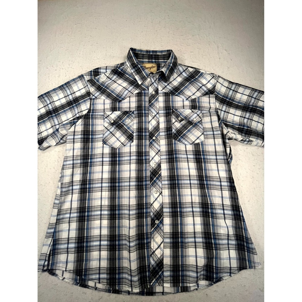 Wrangler Western Shirt Mens‎ Large Multicolor Plaid Yoke Pearl Snap Ranch Cowboy
